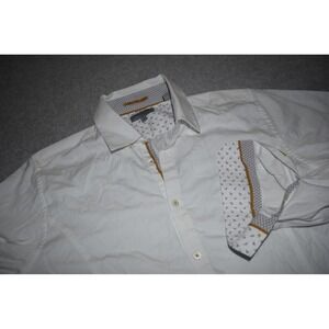 Ted Baker Dress Shirt Mens Size 4 White Clip Cuffs Button Down Paisley Trim